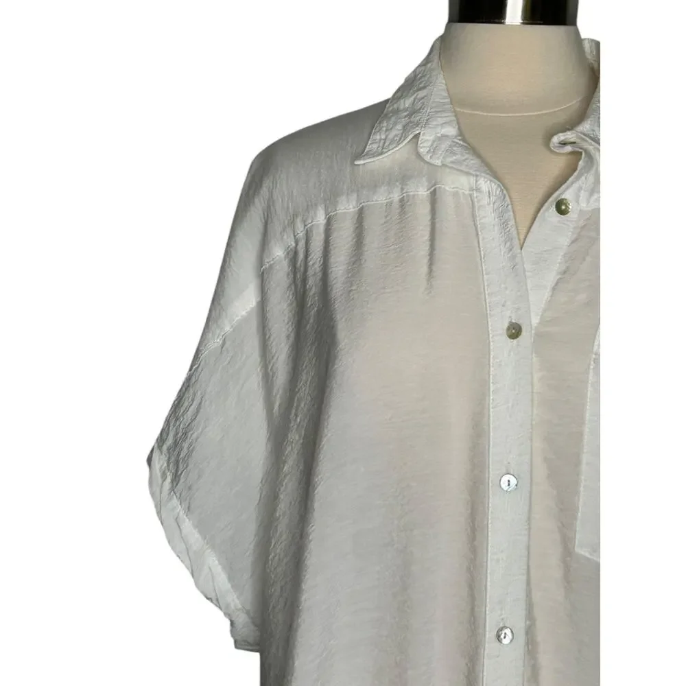 Free People Made In Philadelpia White Buttondown Sheer Dress Cover Up M/L